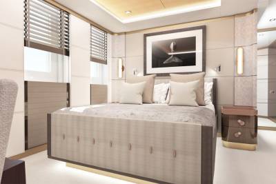 Luxurious bedroom with a king-size bed, elegant artwork, and stylish bedside tables creates a serene retreat.