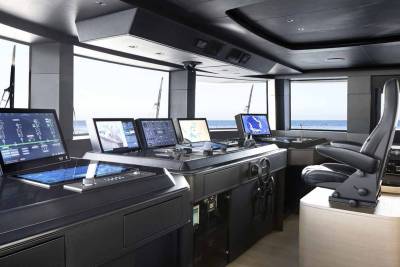 The modern yacht bridge offers panoramic views and advanced navigation systems for a seamless journey.