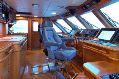 The luxurious yacht bridge offers comfortable seating and advanced navigation systems for smooth sailing.