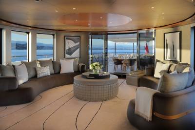 Luxurious yacht interiors seamlessly blend with breathtaking ocean views, offering an unparalleled experience of comfort and elegance.
