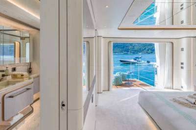 Luxurious yacht interiors seamlessly blend with breathtaking ocean views, offering unparalleled comfort and style.