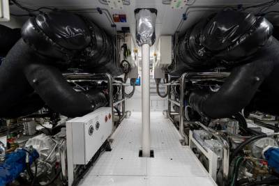 The powerful engines of this luxury yacht are meticulously maintained and ready for adventure.