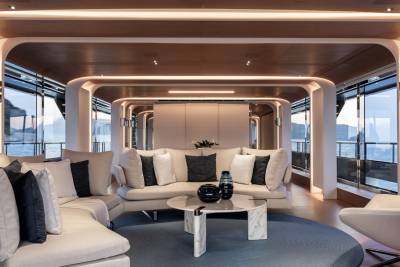 Luxurious yacht interiors blend modern design with breathtaking ocean views for an unparalleled travel experience.