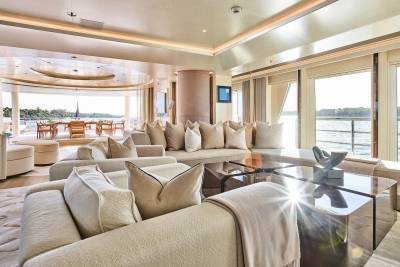 Luxurious yacht interiors blend seamlessly with breathtaking ocean views, creating an unparalleled experience of relaxation and elegance.