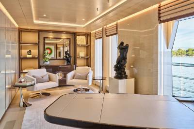 Luxurious yacht interiors offer a serene retreat with elegant furnishings and breathtaking ocean views.
