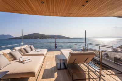 Relax on the sun-drenched deck of this luxurious yacht, surrounded by the sparkling Mediterranean Sea and picturesque coastal hills.