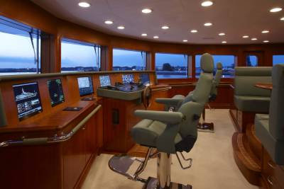 The bridge of a luxury yacht offers panoramic views and advanced navigation systems for a sophisticated journey.