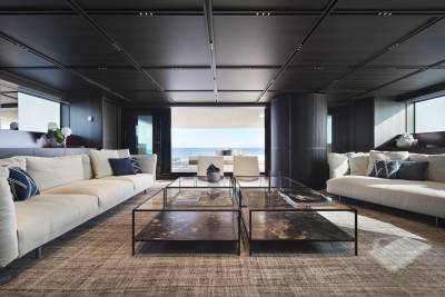 Luxurious yacht interiors open to breathtaking ocean views, blending modern design with the serenity of the sea.