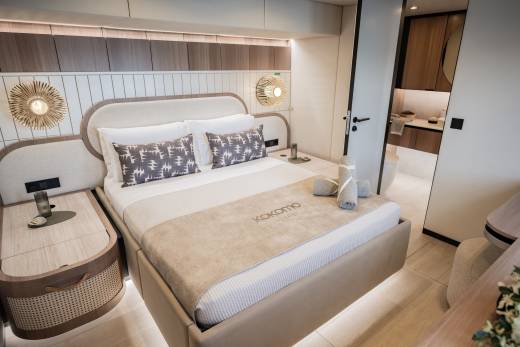 Luxurious bedding and stylish decor create a serene sanctuary in this well-appointed cabin.