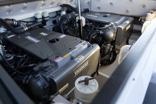 Two powerful Yanmar engines sit ready to propel this vessel across the water.