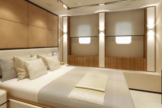 Luxurious bedroom with plush pillows, a stylish headboard, and ambient lighting, creating a serene and elegant retreat.