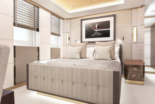 Luxurious bedroom with a king-size bed, elegant artwork, and stylish bedside tables creates a serene retreat.