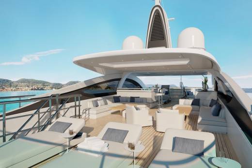 Relax on the luxurious deck of this modern yacht, surrounded by stunning coastal views and azure waters.