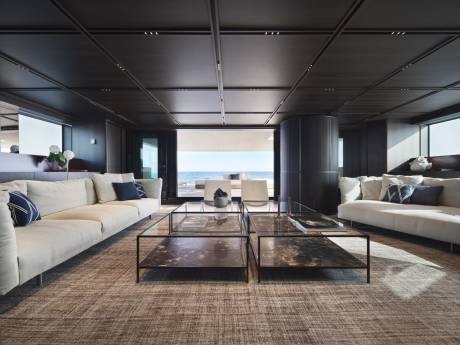 Luxurious yacht interiors open to breathtaking ocean views, blending modern design with the serenity of the sea.
